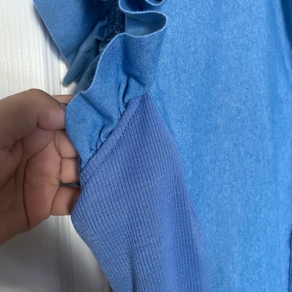 Collection B Denim-Blue Ruffle Cap Sleeve Button Front Top - Picture 3 of 5
